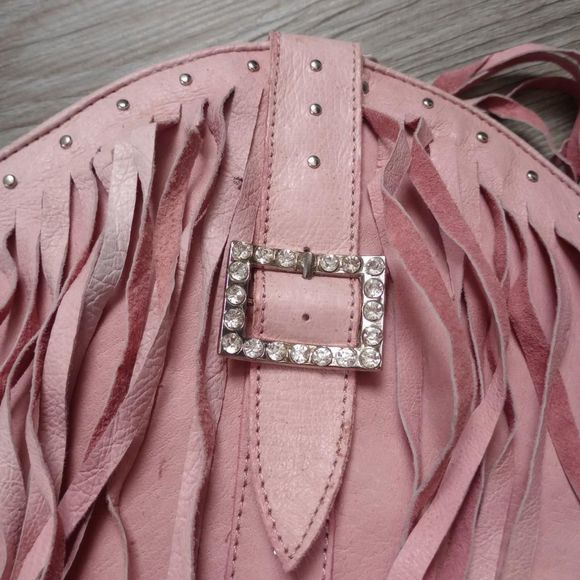 Y2K Pink Leather Fringe Rhinestone Cowgirl Boots - Picture 3 of 8